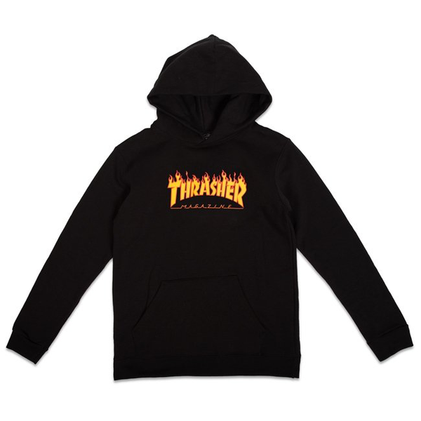 Thrasher Sweat Flame Hood Black Youth