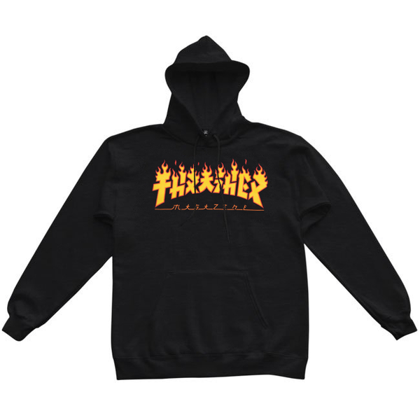 Thrasher Sweat Godzilla Flame Hood Black