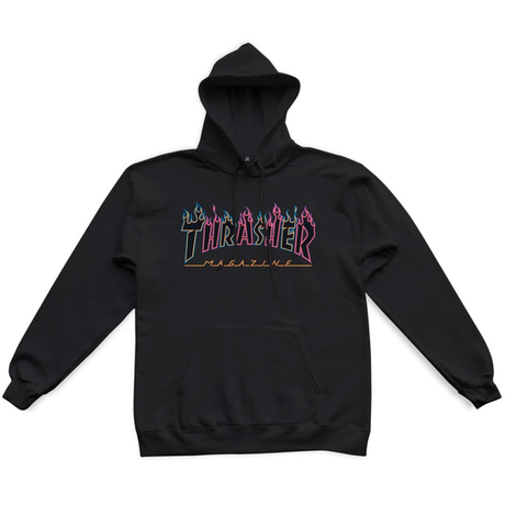 Thrasher Sweat Double Flame Neon Hood Black
