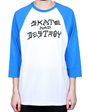 Thrasher T-Shirt Skate & Destroy Raglan White Blue
