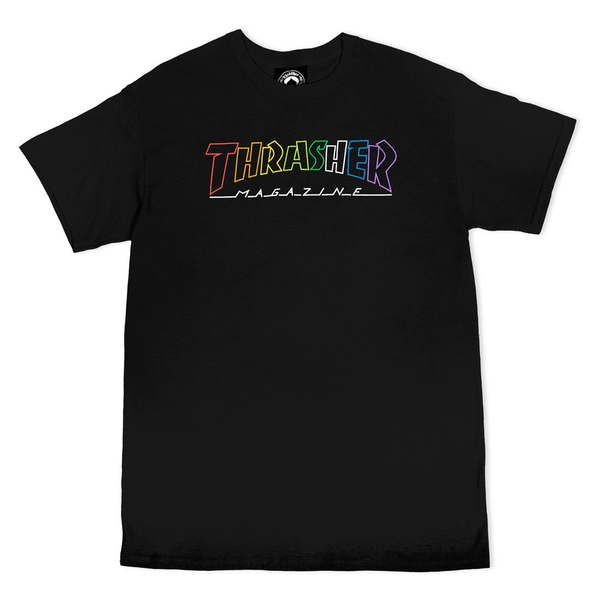 Thrasher T-Shirt Outlined Rainbow Mag Black