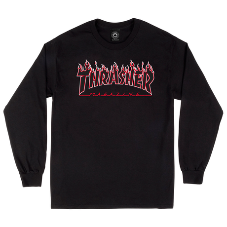Thrasher T-Shirt Flame Ls Black Red
