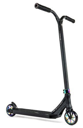 Trottinette freestyle Ethic DTC Erawan V2 Néochrome complète, vue de profil, guidon Y-bar noir et pièces irisées