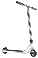 Trottinette freestyle Ethic DTC Pandora Brushed complète, vue de profil, guidon T-bar noir et pièces anodisées bleues