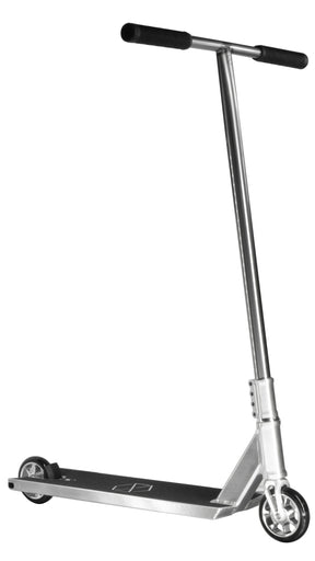 Trottinette freestyle Native Format Brut complète, vue de profil, guidon T-bar brut et pièces brut