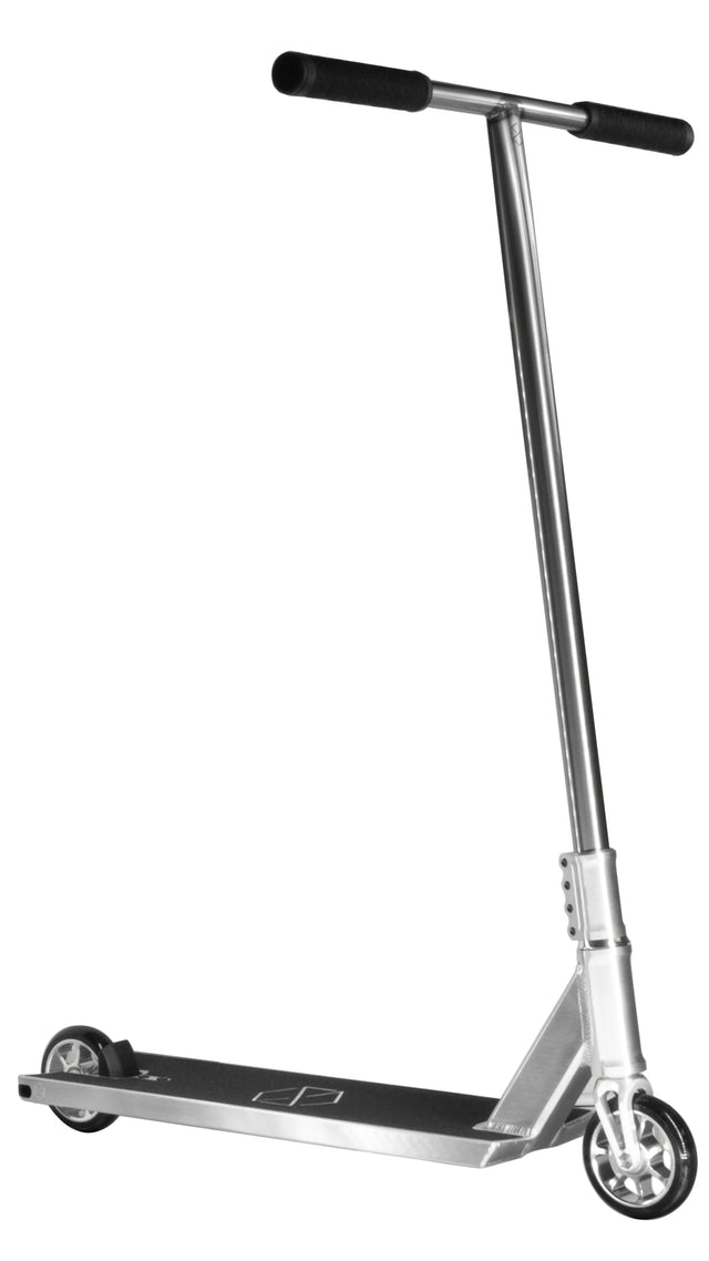 Trottinette freestyle Native Format Brut complète, vue de profil, guidon T-bar brut et pièces brut