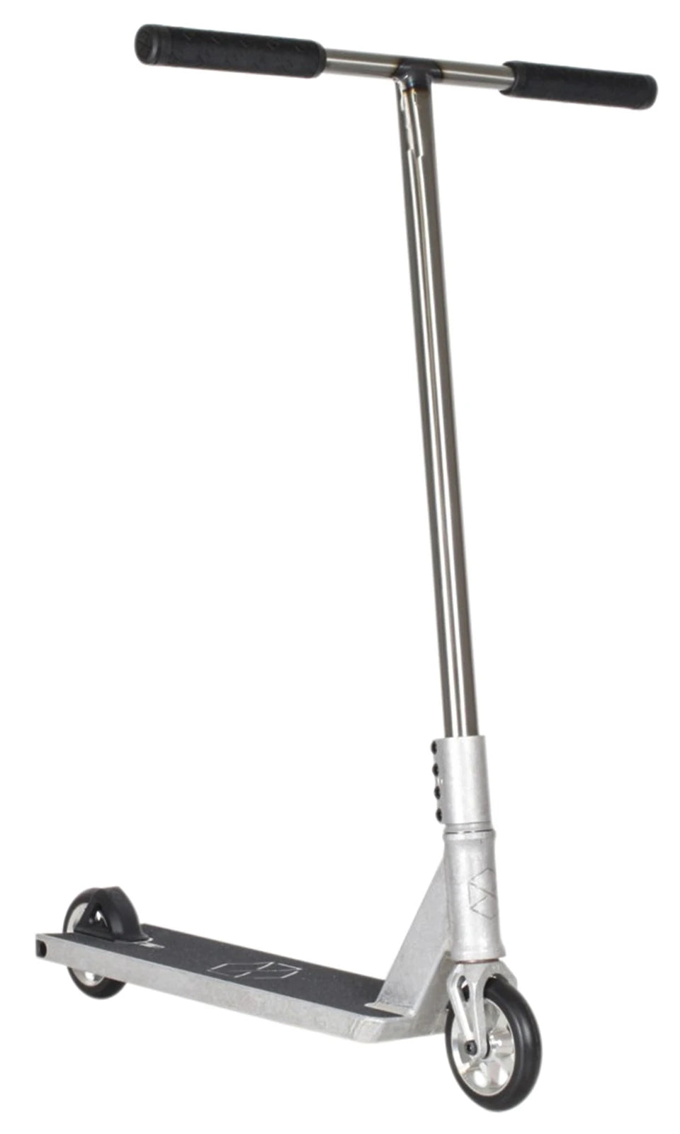 Trottinette freestyle Native Stem Brut complète, vue de profil, guidon T-bar noir et pièces brut