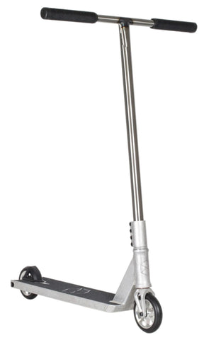 Trottinette freestyle Native Stem Brut complète, vue de profil, guidon T-bar noir et pièces brut
