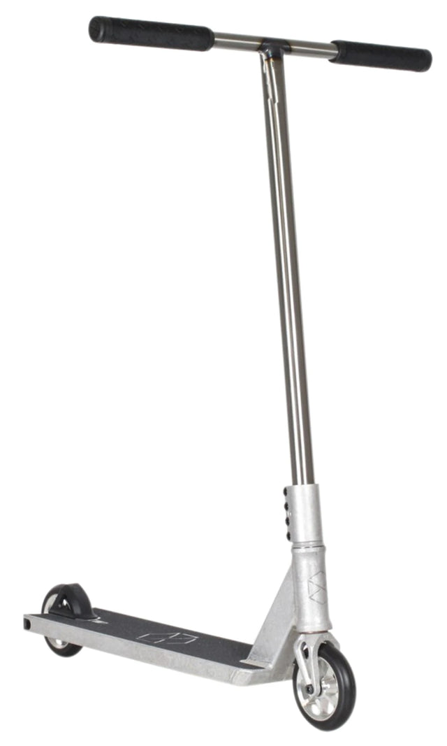 Trottinette freestyle Native Stem Brut complète, vue de profil, guidon T-bar noir et pièces brut