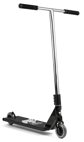 Trottinette freestyle Tilt Contact Shattered complète, vue de profil, guidon T-bar noir et pièces noir chrome