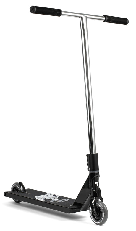 Trottinette freestyle Tilt Contact Shattered complète, vue de profil, guidon T-bar noir et pièces noir chrome