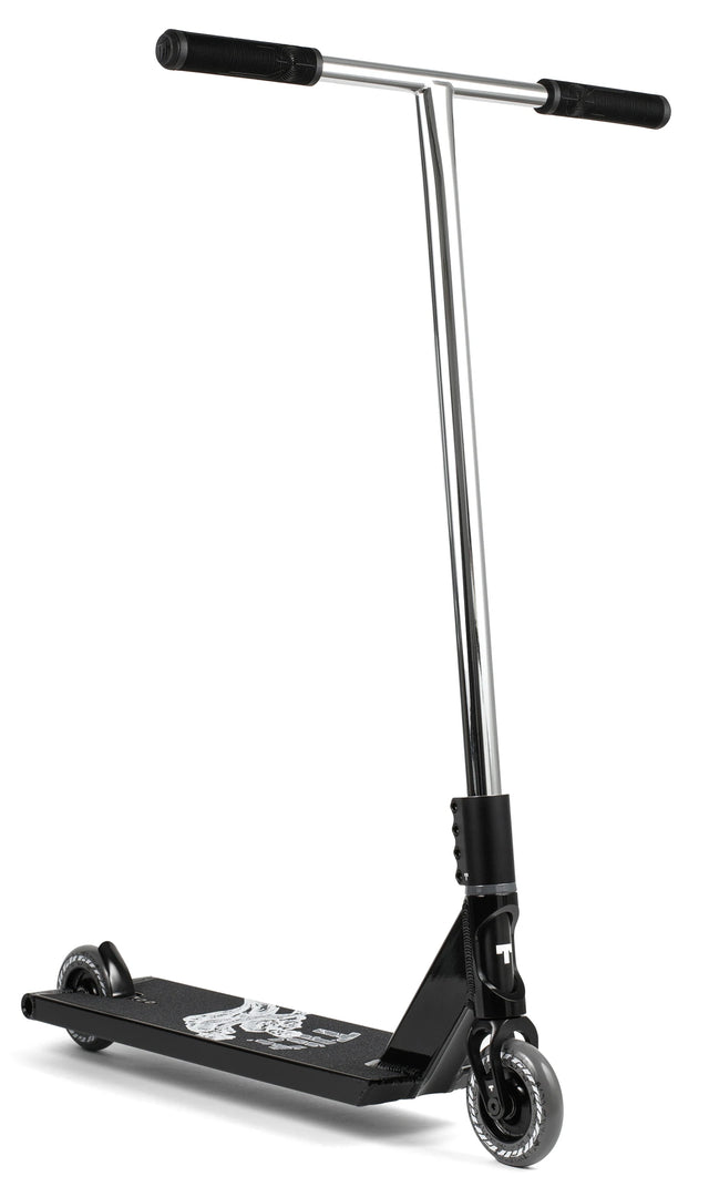 Trottinette freestyle Tilt Contact Shattered complète, vue de profil, guidon T-bar noir et pièces noir chrome